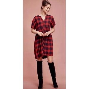 Anthropologie 11.1 TYLHO Mona Buffalo Plaid Check Swingy Dress Babydoll X-Small
